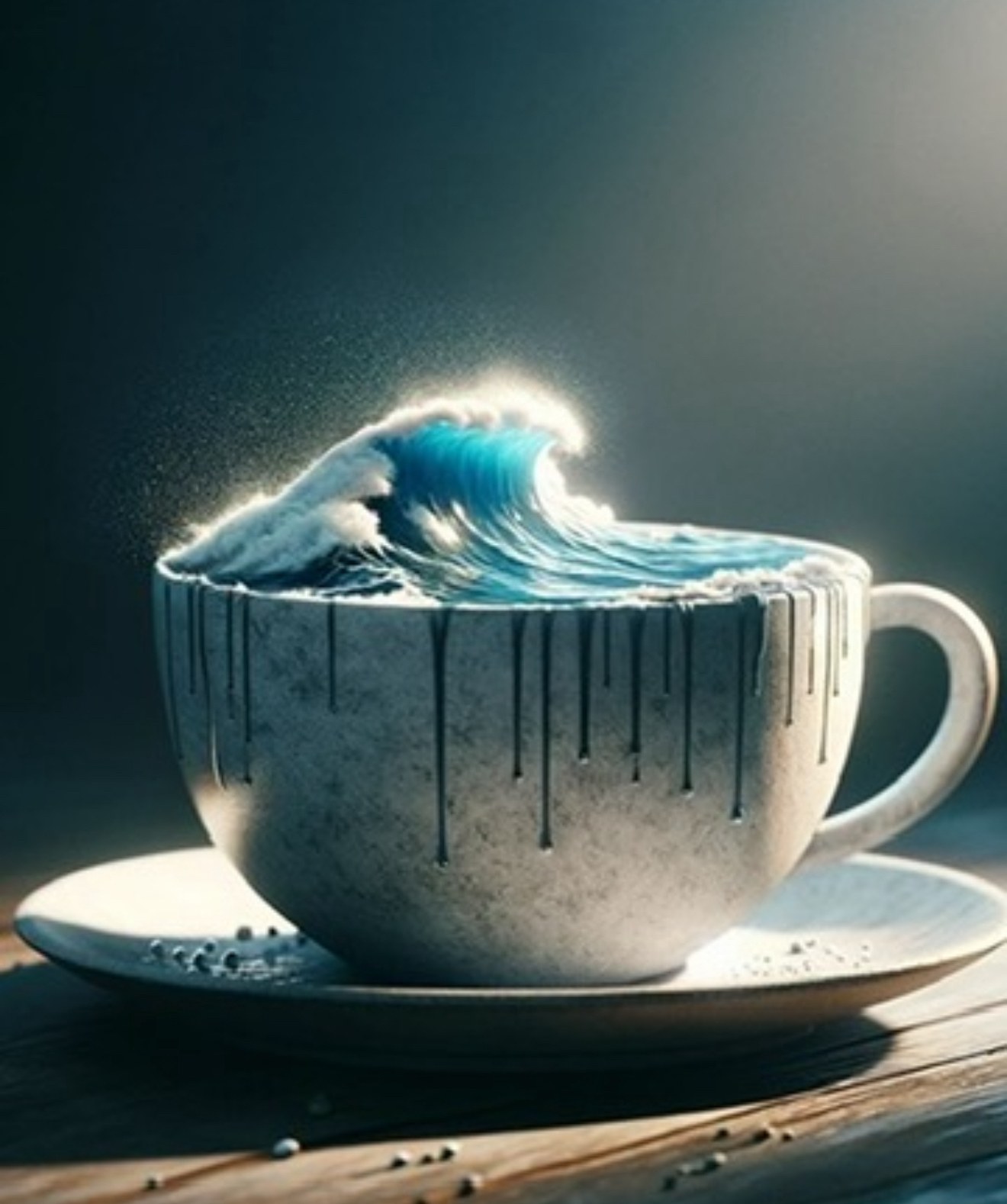 A creative coffee-cup image with an ocean wave