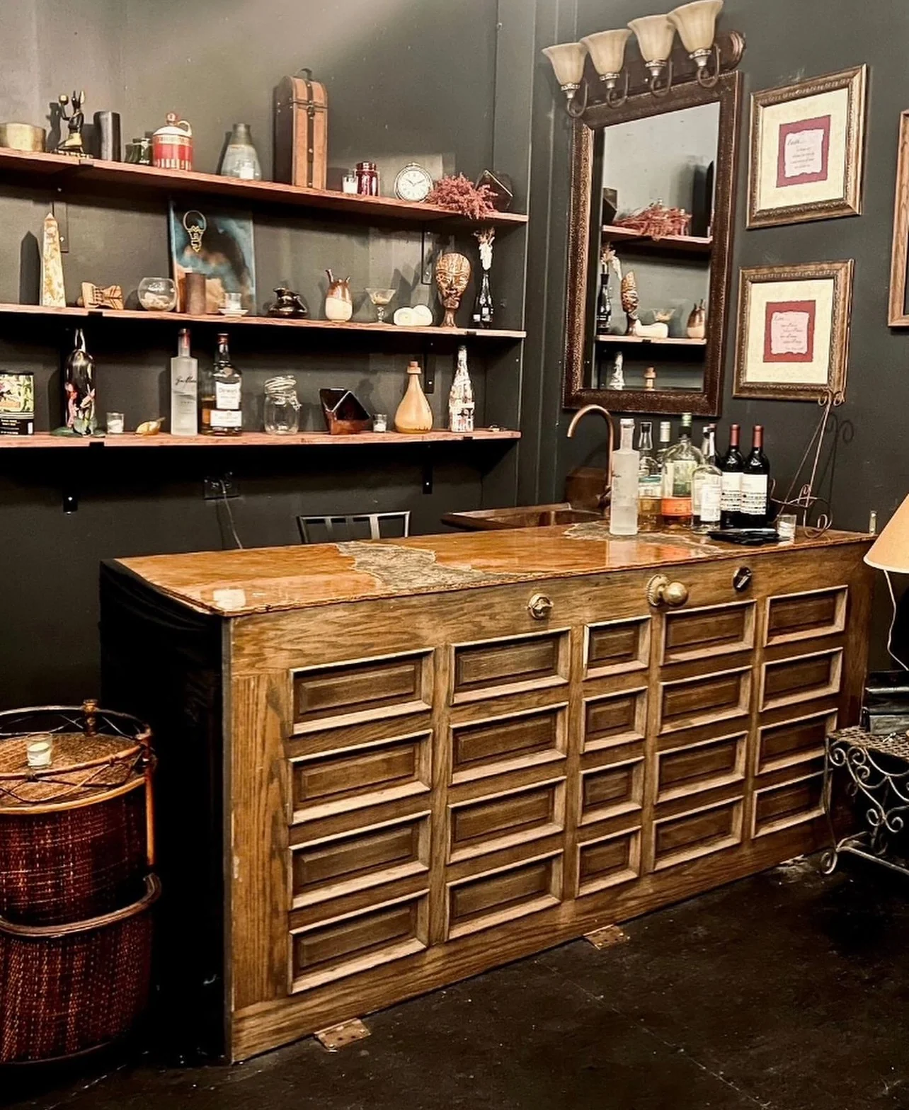 A wooden bar made from upcycled panels